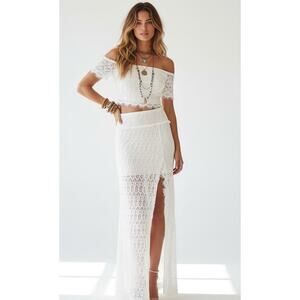 Nightcap Free People Florence White Lace 2 Piece Maxi Skirt Top Set Boho Bridal